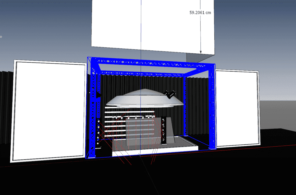 The original plan for our stage. We've since reduced the size slightly and replaced the lasers with LEDs but otherwise we're very close to the original intent.